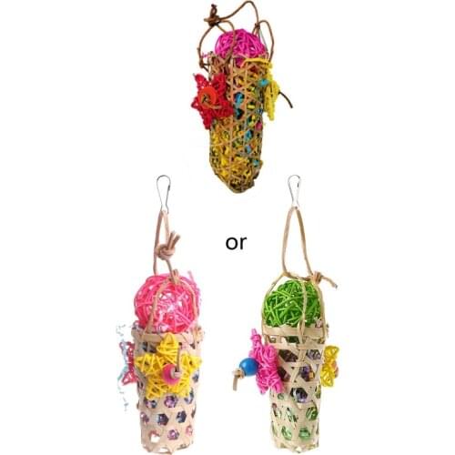 Birds Parrots Toys Wood Knitted Rattan Ball Swing Chewing Bite Hanging Rope Cage