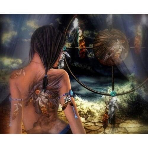 JMINE Div 5D Indian Dream Catcher Tattooed women Full Diamond Painting cross stitch kits art Portrait 3D paint by diamonds