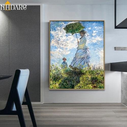 Woman with a Parasol Madame Monet and Her Son by Claude Monet Classic Art Canvas Print Painting Poster Wall Pictures Home Decor