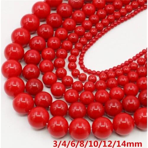 3 4 6 8 10 12 14mm Red Round Shell Pearl Beads SeaShell DIY Loose Beads Women Jewelry Making Design New For Necklace&Bracelet