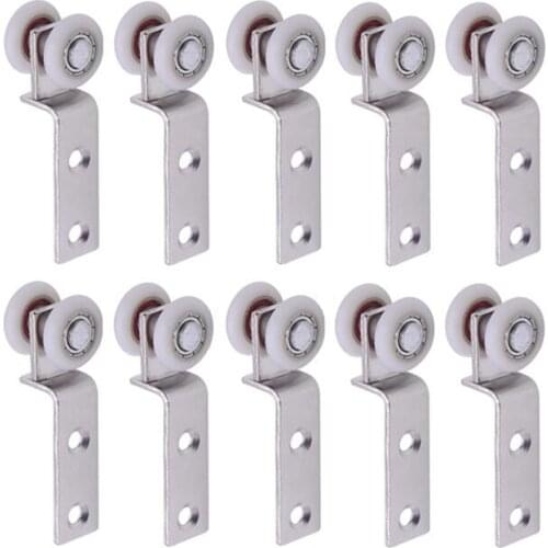 Hot 10Pcs Bend Pipe Metal Bearing Pulley Block with Two Plastic Wheel for Sliding Door Window Cabinet
