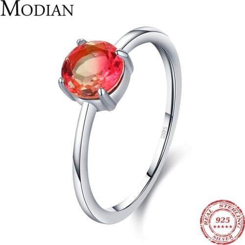 Modian Simple Round Candy Color Tourmaline Ring 100% 925 Sterling Silver Minimalist Wedding Finger Rings For Women Fine Jewelry