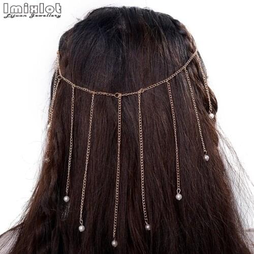 Fashion Head Chain Jewelry Alloy Headwear Imitation Pearl Tassel Head Chain Headpiece Jewelry for Women Girls Party Accessories