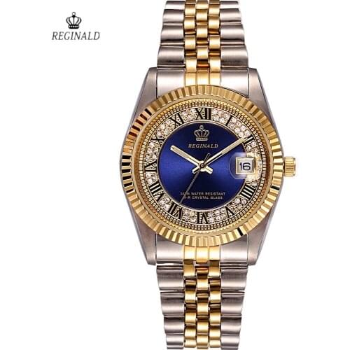 Fashion Reginald Watch Men Date Gold Stainless Steel Sport Quartz Women Watch Reloj Hombre