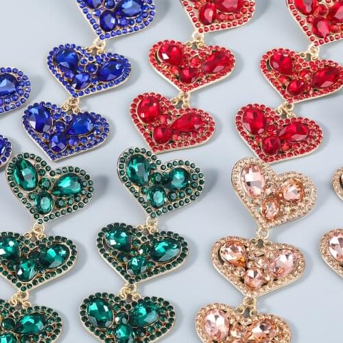 Fashion Metal Multi-layer Rhinestone Heart-shaped Earrings Womens Popular Exaggerated Dangle Earrings Party Accessories