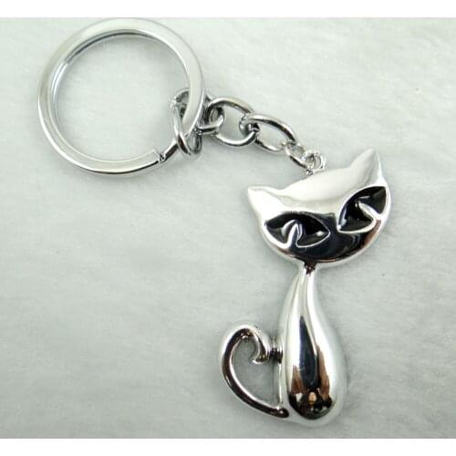 Fashion natural Creative Key Chain Ring Keyring Silver Cat Keychain Pendant for diy jewelry making Keyring Accessories