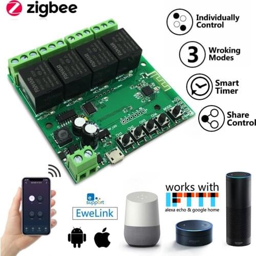 4Ch Zigbee WiFi Smart Switch Module 4Relay Card Board Switch EWelink APP Remote Control Smart Timer Smart Home Alexa Google Home