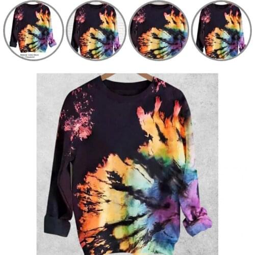 Soft Simple Long Sleeve Tie Dye Print Pullover Skin-friendly Tie Dye Sweatshirt Round Neck for Office