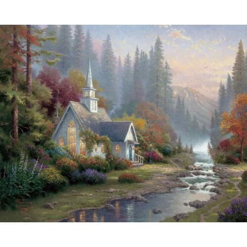 Forest Chapel Thomas Kinkade HD Canvas Print Living Room Bedroom Wall Pictures Art Painting Home Decoration No Frame