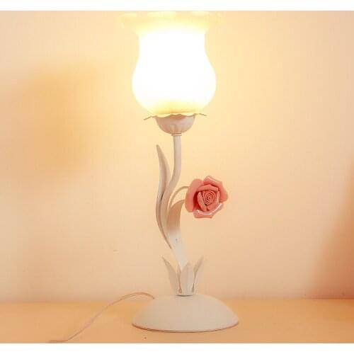 Nordic LED Rose Blossoms Table Lamp Creative White Glass Lampshade Children Table Light Girl Princess Room Bedroom Bedside Lamp