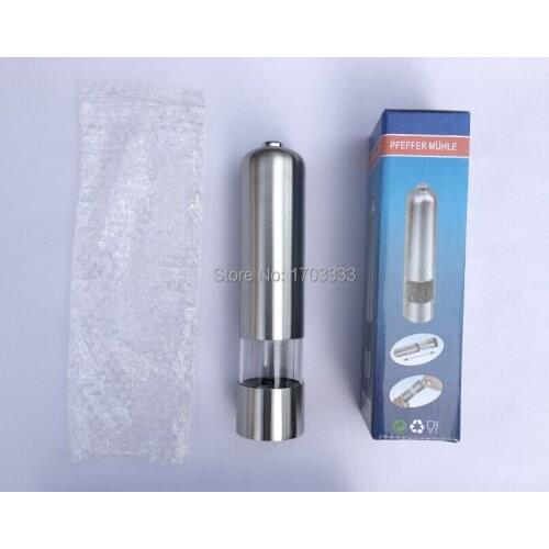 New high quality Stainless Steel Electric Salt Pepper Mill Grinder with Light Free shipping High Quality 50pcs