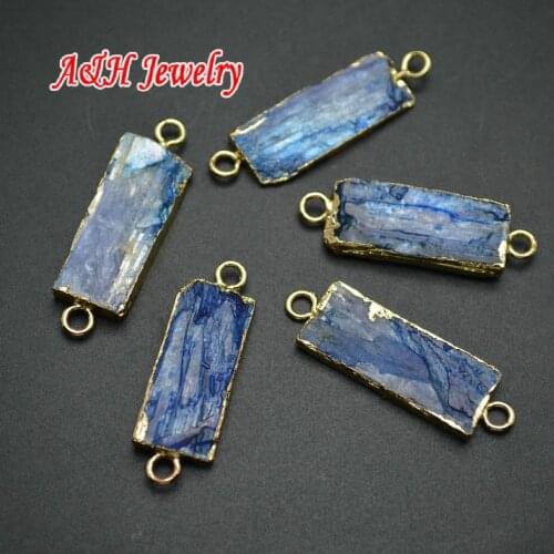 New Arrival Blue Color Natural Kyanite Double Circle For Fashion Jewelry Making Connectors