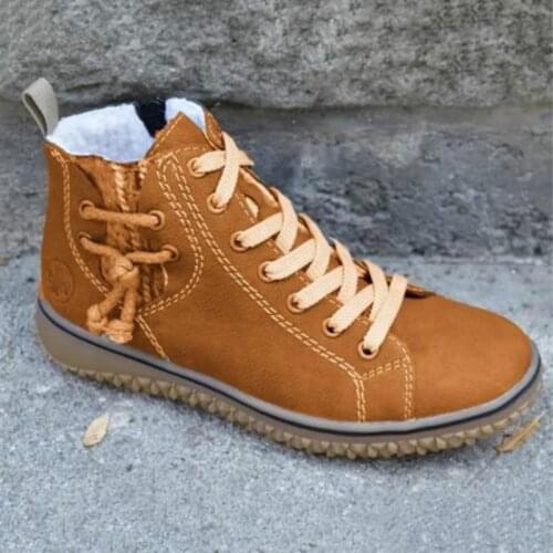 New Winter Women Boots Flat Heel Plush Snow Boots Fashion Thicken Warm Lace Up Ladys Ankle Boots Zapatos De Mujer 2020