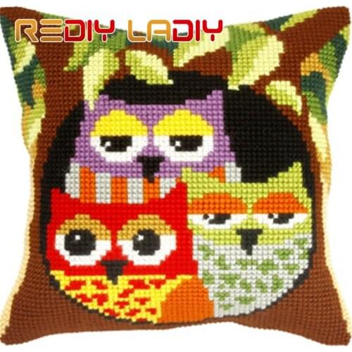 Cross Stitch Cushion Night Owls Cartoon Chunky Cross-Stitch Kits Acrylic Yarn Pillow Case Home Decor Sofa Pillows Arts & Crafts