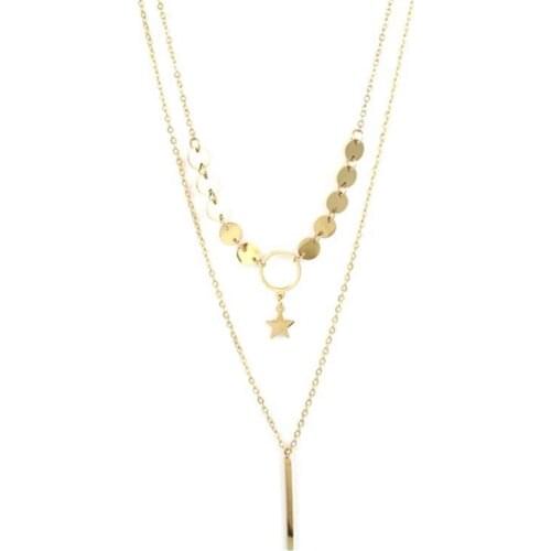 316L Stainless Steel Simple Street Necklace Sequins Star Tassel Clavicle Circle Hanging Rod Necklace