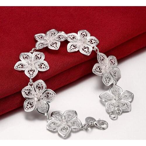 Factory direct fashion 925 sterling silver Bracelet for woman fine Vintage flowers chain Luxury jewelry Wedding party lady gifts