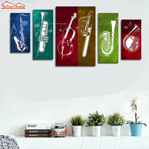 ShineHome-Large 5pcs Photo Canvas Painting Music Band Rock'n'roll Instrument Printing Prints for Living Room Bedside Wall Framed