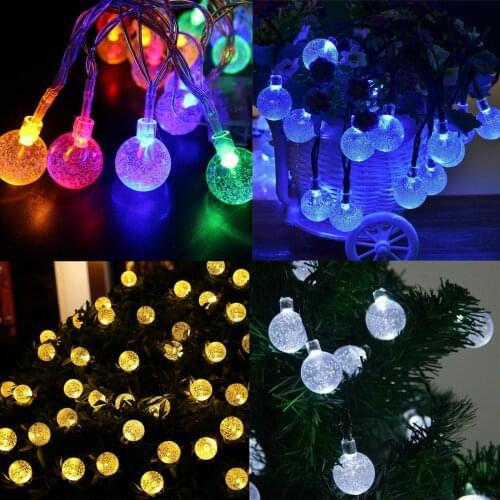 5M Solar LED Fairy String Lights Street Garland Festoon Crystal Globe Light 8 Modes for Christmas Wedding Garden Decoration