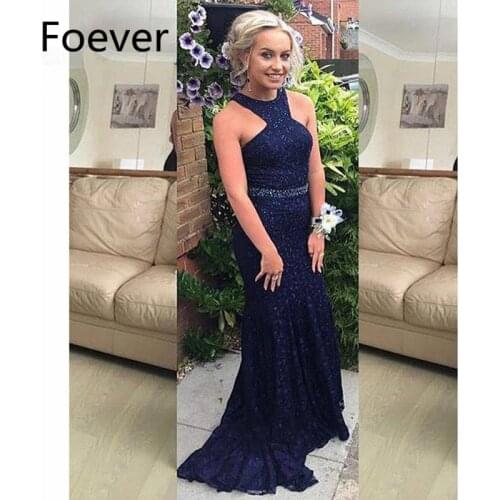 Dark Blue 2019 Mermaid Lace Evening Dresses Zipper Sweep Train Off Shoulder Prom Gown Formal Evening Dress