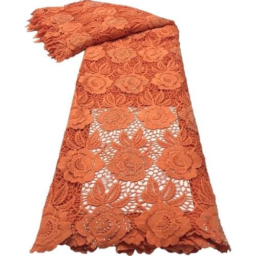 High Quality African Guipure Cord Lace Fabric Hollow Embroidery Latest Nigerian Water Soluble Cord Lace With Stones For Party