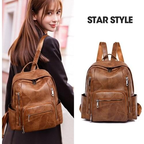 Women Leather Backpacks Vintage Female Shoulder Bag Sac A Dos Travel Ladies Bagpack Mochilas School Bags for Girls Fashion Bags