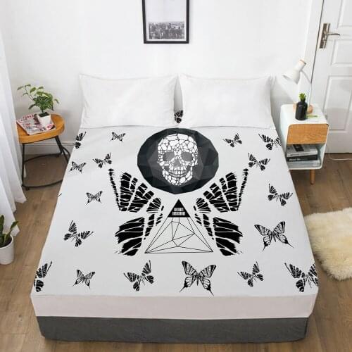 1PC Mattress Cover Fitted Sheet With Elastic Band Bed Sheets Bedding Linens Queen King Size Bedsheet 160X200CM Grey Skull