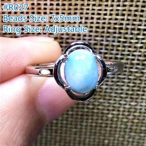 7x5m Top Natural Blue Larimar Ring Jewelry For Woman Lady Man Silver Beads Dominica Water Pattern Gemstone Adjustable Ring AAAAA