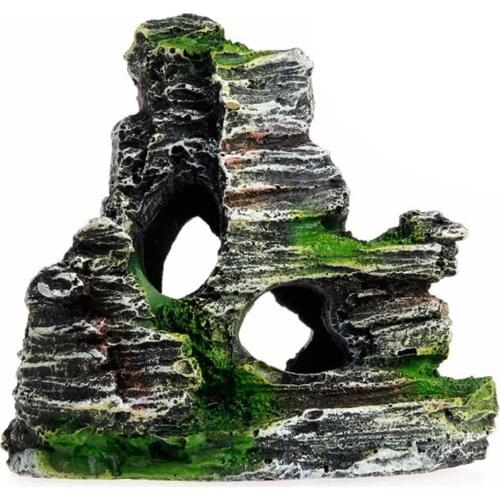 Living Room Fish Tank Ornament Artificial Moss Mountain View Resin Craft Hiding Cave Home Decor Aquarium Rockery Underwater