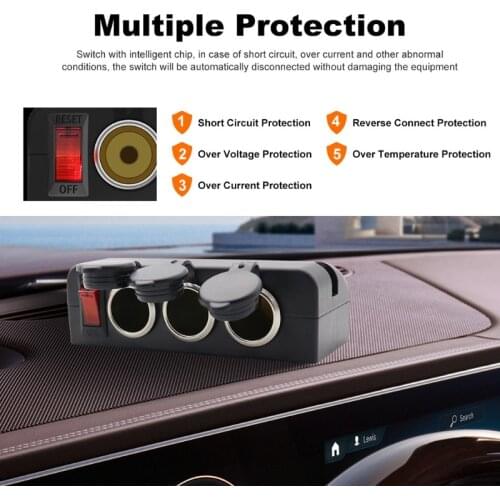 3-in-1 Cigarette Lighter Socket USB Car Charger Voltmeter Multi-function Switching Power Female Socket Quick Charge