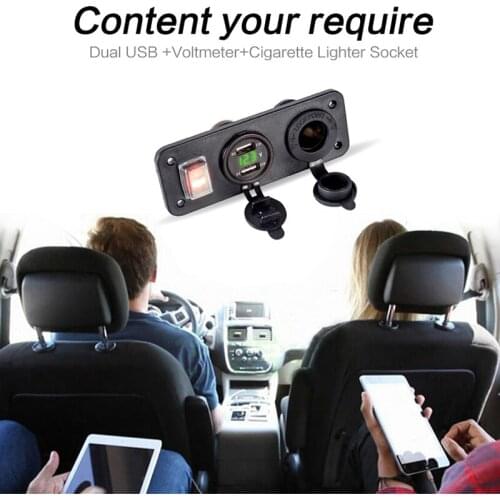 5V 2.1A +2.1A Double USB Car Charger 12V 24V LED Display Digital Voltmeter Cigarette Lighter Power Outlet Toggle Switch Panel