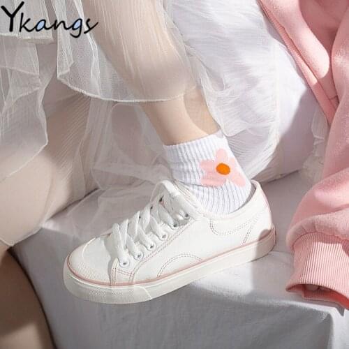 Harajuku Style Low-top White Canvas Shoes Casual All-match Flat Womens Sneakers Korean Fashion Lace-up Ladies Vulcanized Shoes