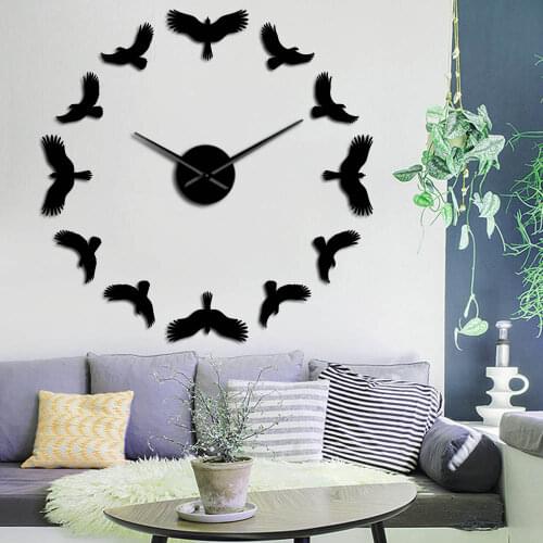 Frameless Mute Wall Clock Watch With 3D Freedom Fly Birds Art DIY Mirror Stickers Flock of Birds Minimalist Home Wall Decor