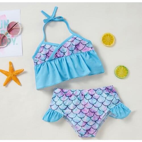Toddler Baby Kids Swimwear Baby Girls Halter Slip Mermaid Gradient Print Beach Wear Two-piece Swimwear Bathing Suit Best Sets