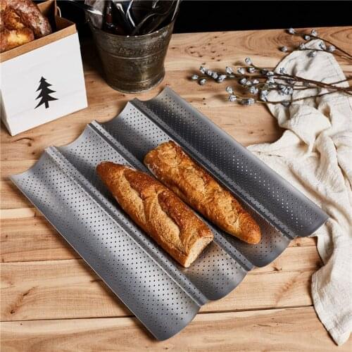 French Bread Baking Mold Bread Wave Baking Tray Practical Cake Baguette Mold Pans 2/3/4 Groove Waves Bread Baking Tools
