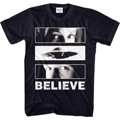 Men Cotton Summer Tees Printed Unny Novelty Hip Hop Rock T-shirt Men X-Files Believe Eyes Black Adult Hunter T Shirt