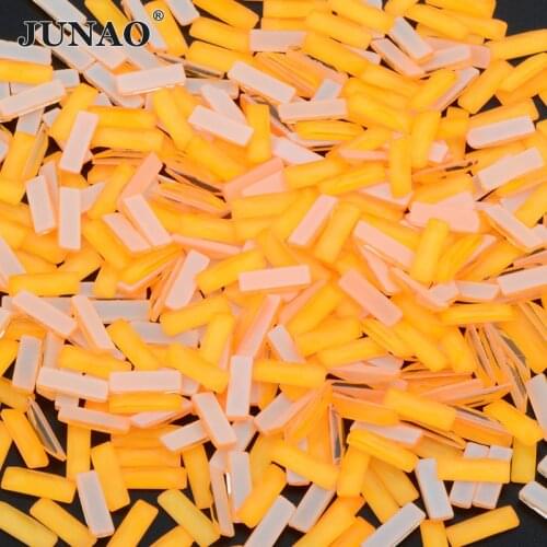 JUNAO 50pc 2.5x9mm Neon Orange Color Glass Rhinestone Flatback Crystal Gems 3D Nail Stones Glue On Strass Applique