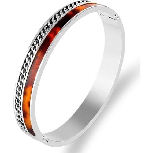 Classical Enamel Chain Link Wide Bangle For Women Jewelry Stainless Steel Charm Cuff Armband Bracelet Gold Wedding Party Gift