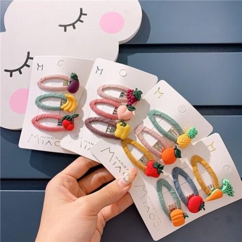 3 Pcs Korean Children Simple Cute Fruit Vegetable Oval BB Clip Sweet Girl Princess Fashion Fabric Hairpins Hair Accessories