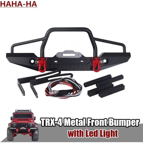 Metal Front Bumper with Led Light for 1/10 RC Crawler Car Traxxas TRX4 D90 D110 Defender Axial 90046 SCX10 Upgrade Parts