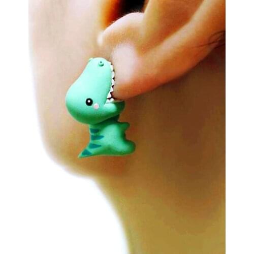 1pair Cartoon cute soft clay animal earrings tyrannosaurus bite earrings dinosaur earrings Party holiday fun gifts 3x1cm