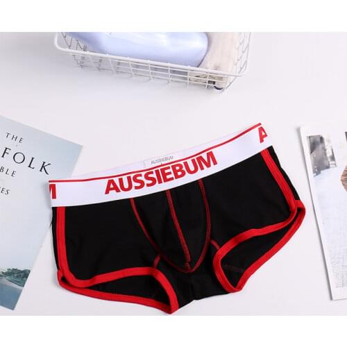 Wide edge mens underwear solid color simple boxer low waist boxer mens underwear aussiebum