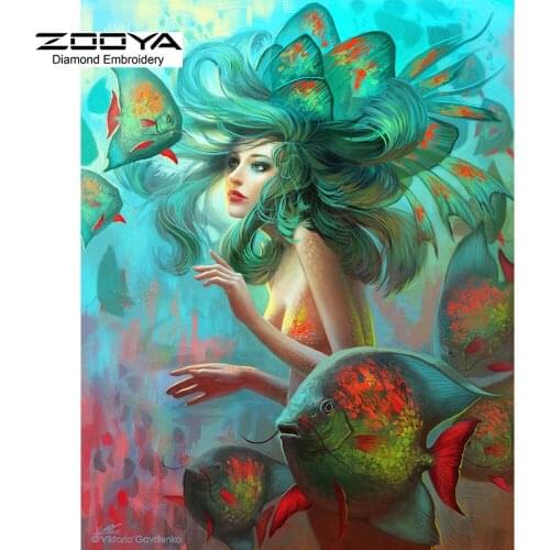 NEW DIY Diamond Painting Cross Stitch Beautiful Girl &Fish Crystal Needlework Diamond Embroidery Full Diamond Decorative BJ443