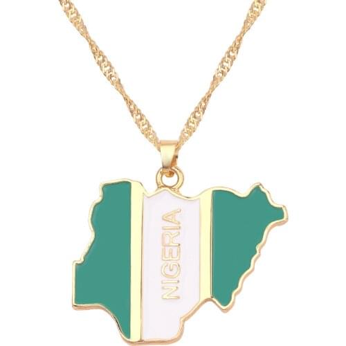 Nigeria Map Flag Enamel Pendant Necklaces for Women Men Gold Color Nigerian Necklace Choker Jewelry Patriotic Gift