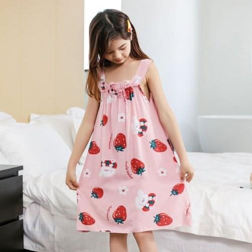 Girls Nightgown Girls Summer Clothes Childrens Cotton Cartoon Thin Princess Lovely Comfortable Light Nightdress 0-8Y
