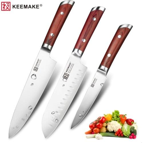 Premium Chef Santoku Utility knife German 1.4116 Steel Sharp Blade Japanese 3pcs ножи кухонные Set Color Wood Handle Meat Cutter