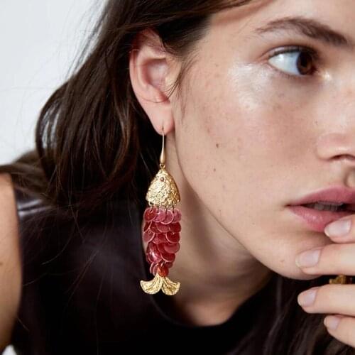 Wholesale za Resin Animal Fish Shaped Drop Earrings For Women Jewelry Accessories Acrylic Summer Long Statement Earring