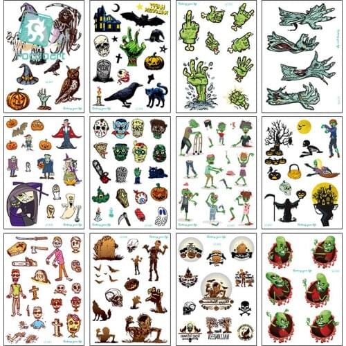 Rocooart Halloween Makeup Tattoo Cosplay Party Sticker Clown Tatouage Zombie Tatuajes Waterproof Fake Tattoo Witches Body Taty