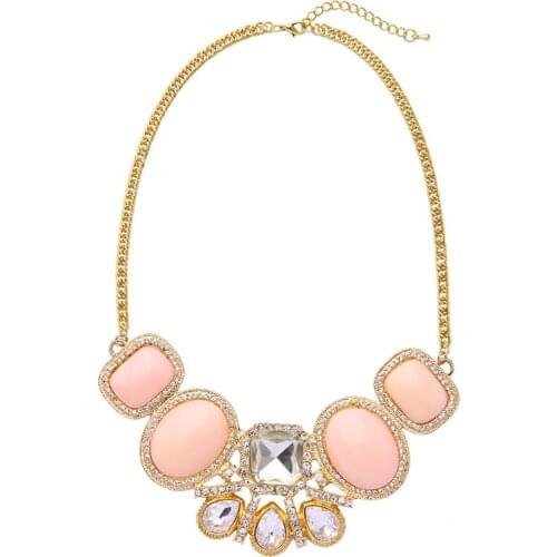 Pink Green Big Imitation Gemstone Charms Female Statement Necklace Hot Sale Trendy Collar Necklace Chokers