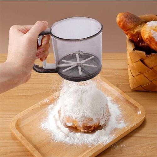 Hand-Held Plastic Flour Sieve Cup Kitchen Stainless Steel Baking Utensils Icing Sugar Mesh Sieve Colander Crank Sifter Scale