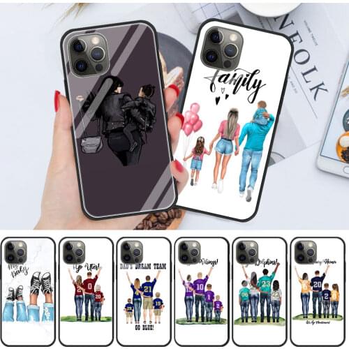 Baby Mother Girl Family Glass Phone Accessories Cover Case for Apple iPhone 12 11 Pro MAX 8 7 6 6S Plus XS Silicone Edge Shell